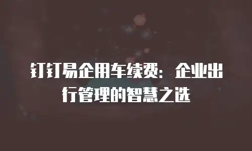 钉钉易企用车续费：企业出行管理的智慧之选