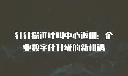 钉钉探迹呼叫中心返佣：企业数字化升级的新机遇