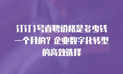 钉钉1号直聘价格是多少钱一个月的？企业数字化转型的高效选择