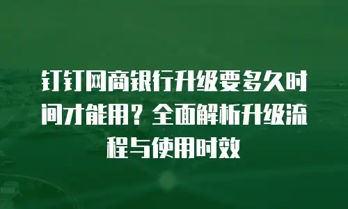 钉钉网商银行升级要多久时间才能用？全面解析升级流程与使用时效