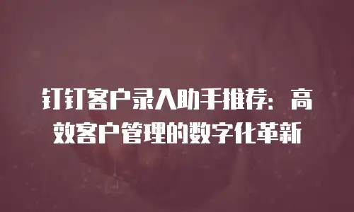 钉钉客户录入助手推荐：高效客户管理的数字化革新