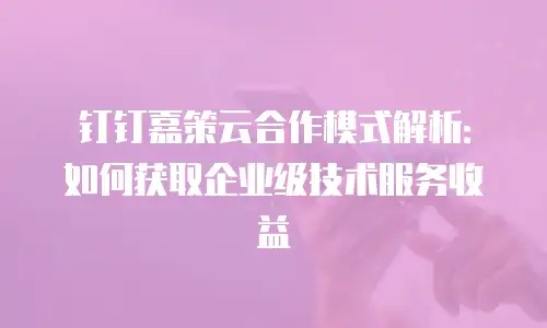 钉钉嘉策云合作模式解析：如何获取企业级技术服务收益