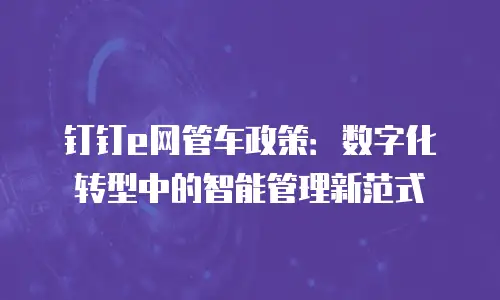 钉钉e网管车政策：数字化转型中的智能管理新范式