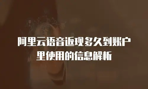 阿里云语音返现多久到账户里使用的信息解析