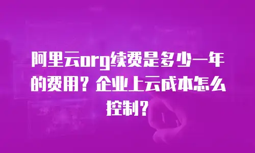 阿里云org续费是多少一年的费用？企业上云成本怎么控制？