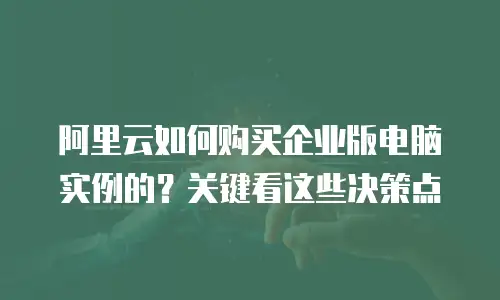 阿里云如何购买企业版电脑实例的？关键看这些决策点