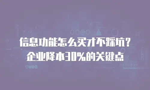 信息功能怎么买才不踩坑？企业降本30%的关键点