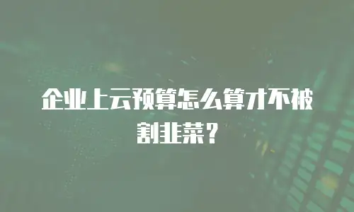 企业上云预算怎么算才不被割韭菜？