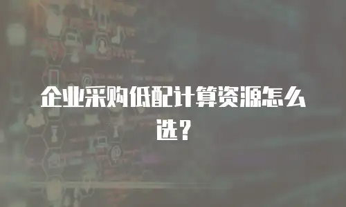 企业采购低配计算资源怎么选？