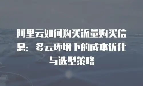 阿里云如何购买流量购买信息：多云环境下的成本优化与选型策略