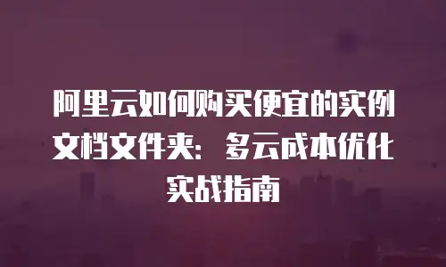 阿里云如何购买便宜的实例文档文件夹：多云成本优化实战指南
