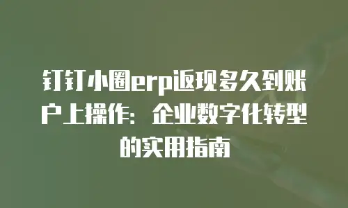 钉钉小圈erp返现多久到账户上操作：企业数字化转型的实用指南