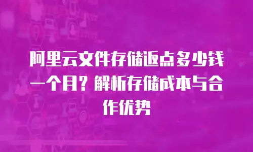 阿里云文件存储返点多少钱一个月？解析存储成本与合作优势