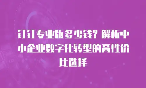 钉钉专业版多少钱？解析中小企业数字化转型的高性价比选择