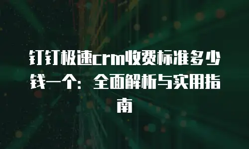 钉钉极速crm收费标准多少钱一个：全面解析与实用指南