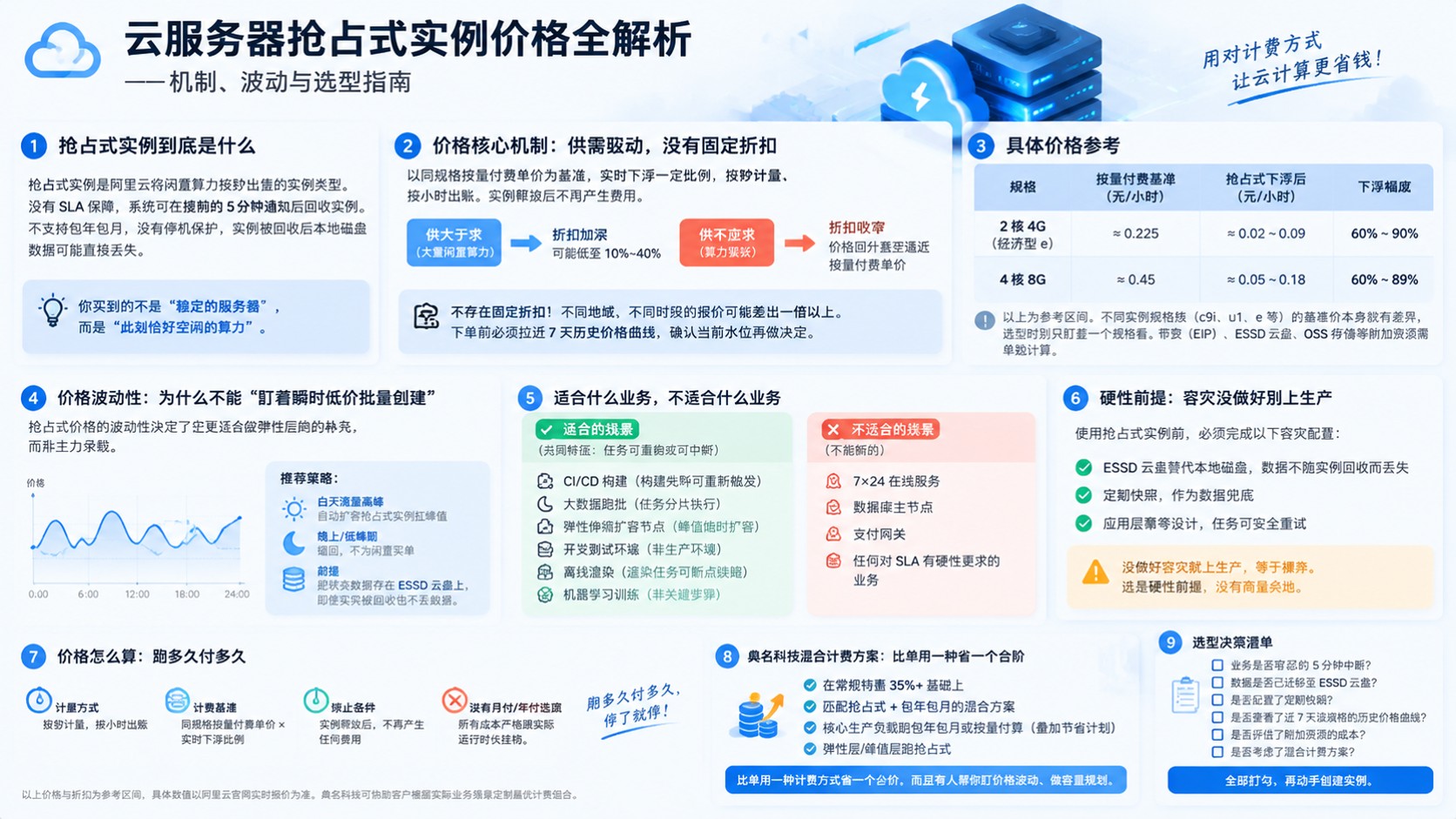 云服务器抢占式实例价格：计费方式与折扣范围